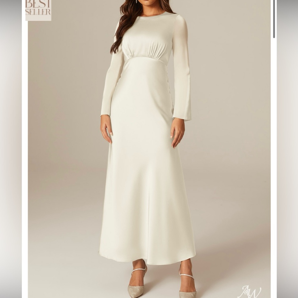 Stunning ivory long sleeve satin dress